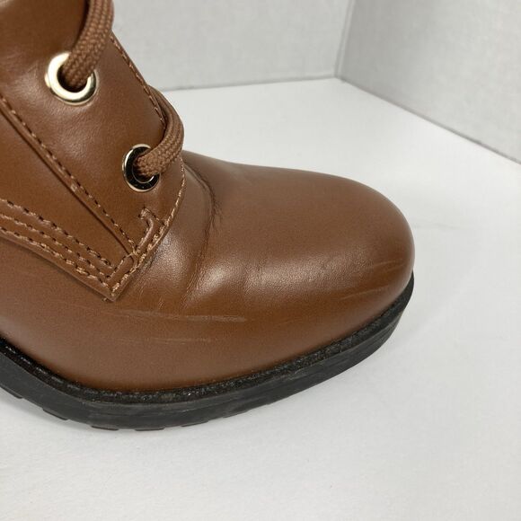 Chunky Brown Ankle Boots Tommy Hilfiger 7M Block Heel Booties LaceUp Grunge - Picture 10 of 14